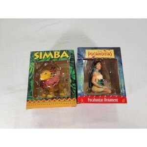 Vg 95 Disney Grolier Christmas Holiday Ornaments Lot of 2 Pocahontas Simba Lion